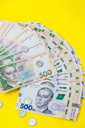 Ukrainian money hryvnia and a penny. New and old bills in 500 UAHの写真素材