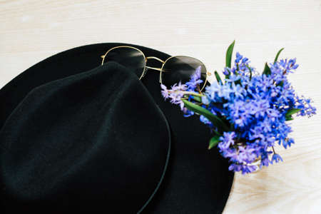 Flatley with black hat, glasses and flowersの写真素材