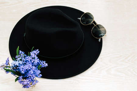 Flatley with black hat, glasses and flowersの写真素材