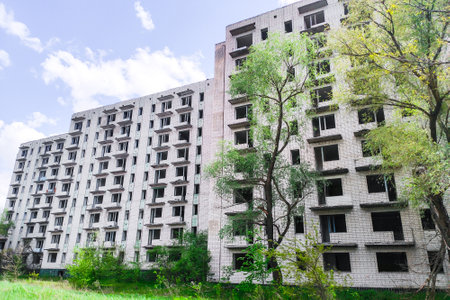 Abandoned high-rise buildings, city. Clean quarts and buildings without windows or doors.の写真素材
