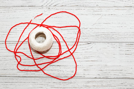 Ball of thread for creativity and needlework with beads.の写真素材