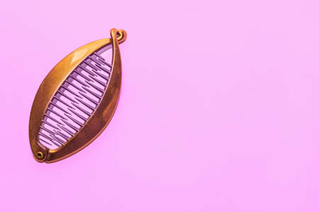 Gold minimalist fashion hair clips on beige background.の写真素材