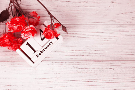 February 14 calendar with flowers on white background from boards.