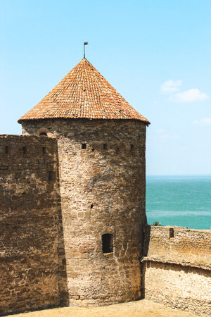 Ancient castle security building with towers.の写真素材