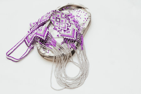 Geometric pattern on the gerdan ornament, Ukrainian beaded ornament, amulet.の写真素材