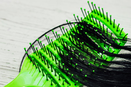 Alopecia hair loss concept, fallen hair on combs from disease.の写真素材