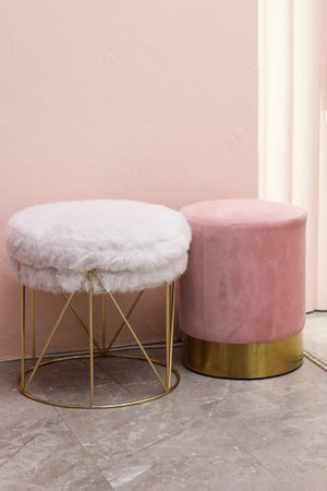 Decorative fluffy chairs ottomans as decoration of the interior and decor.の写真素材