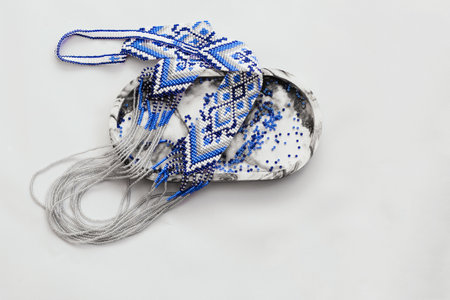 Geometric pattern on the gerdan ornament, Ukrainian beaded ornament, amulet.の写真素材