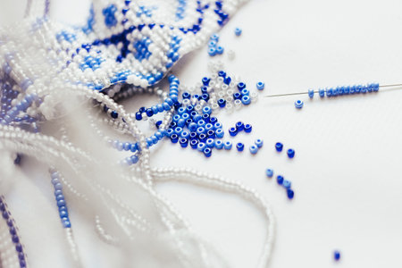 Geometric pattern on the gerdan ornament, Ukrainian beaded ornament, amulet.の写真素材
