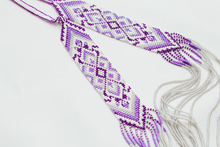 Geometric pattern on the gerdan ornament, Ukrainian beaded ornament, amulet.の写真素材