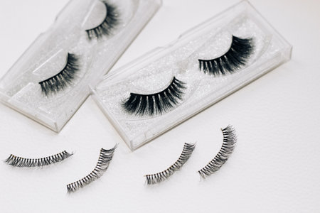 False decorative eyelashes on a white background.の写真素材