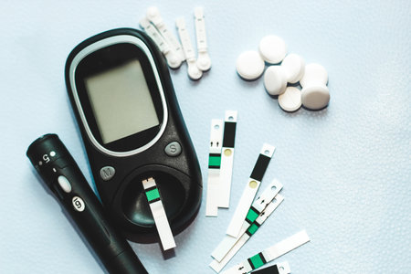 A gadget for measuring blood sugar for diabetics.の写真素材