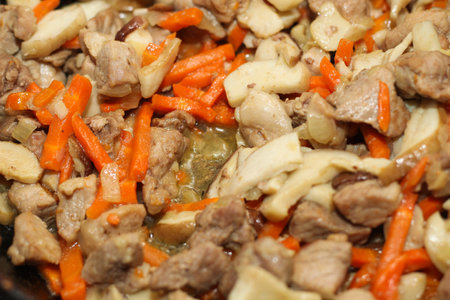 stewed vegetables, carrots with meat and mushrooms.の写真素材