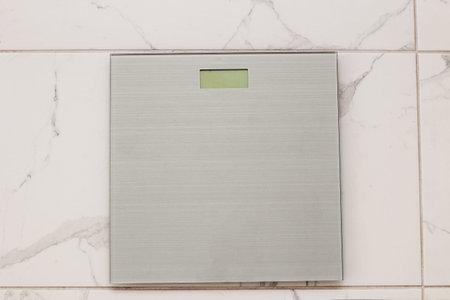 Floor glass scales for tracking weight.の写真素材