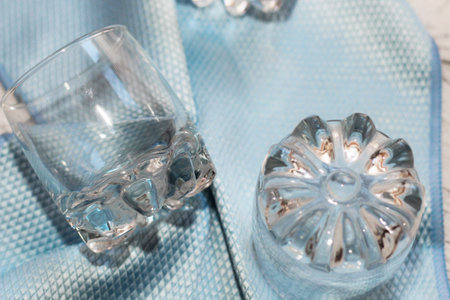 a rag with a special texture for cleaning glass glasses and dishes for home use.の写真素材