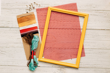 Muslin threads for embroidery and plastic canvas.の写真素材