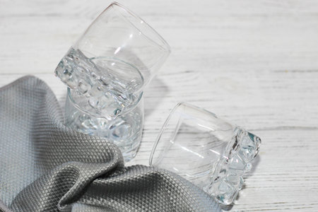 a rag with a special texture for cleaning glass glasses and dishes for home use.の写真素材