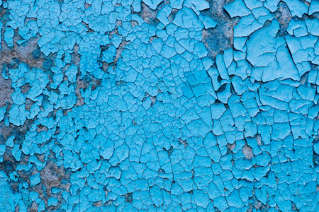 Blue texture of old cracked paint, grunge background.の写真素材