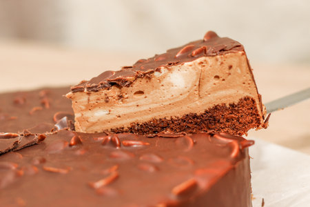 Chocolate round glazed cake with peanuts.の写真素材