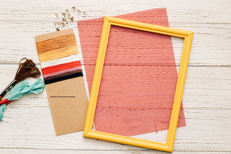 Muslin threads for embroidery and plastic canvas.の写真素材