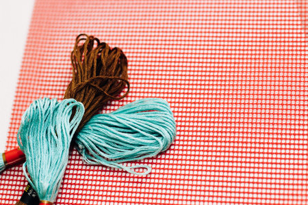 Muslin threads for embroidery and plastic canvas.の写真素材