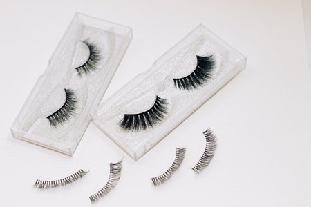 False decorative eyelashes on a white background.の写真素材
