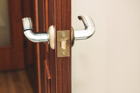 Door handle close-up, door closing mechanism.の写真素材