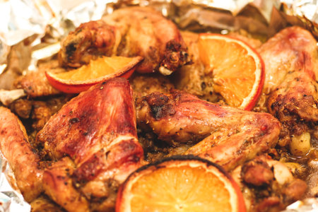 Baked chicken wings with honey and orange.の写真素材