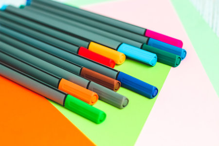 Multicolored stationery drawing liners for artists and creativityの写真素材