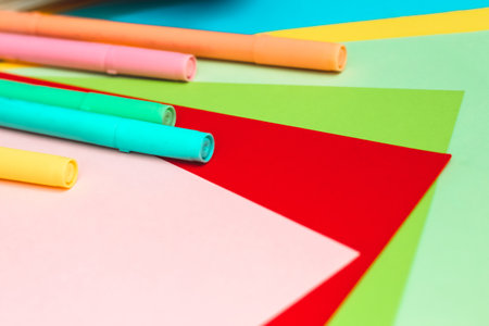 Colored felt-tip pens liners for drawing and creativity with colored paper.の写真素材