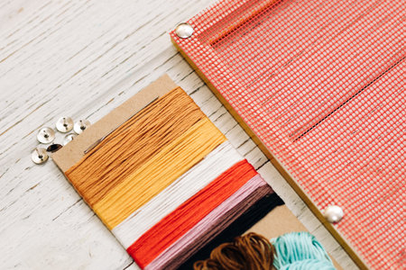 Muslin threads for embroidery and plastic canvas.の写真素材