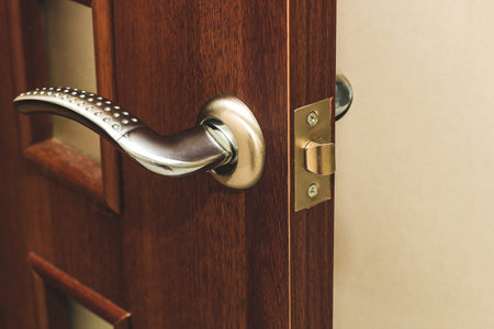 Door handle close-up, door closing mechanism.の写真素材