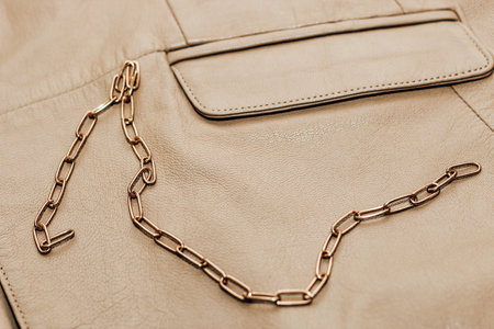 Decoration on the texture of a brown leather jacket, genuine soft leather.の写真素材