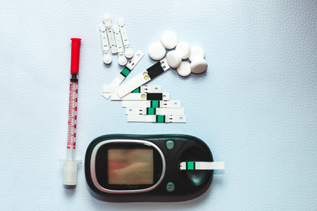 A gadget for measuring blood sugar for diabetics.の写真素材