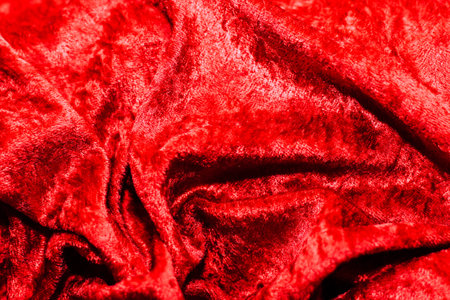 Texture of red velor corduroy fabric with folds.の写真素材