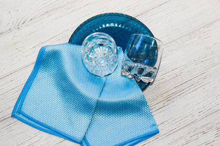 a cloth with a special texture for cleaning glasses and dishes for household cleaning.の写真素材