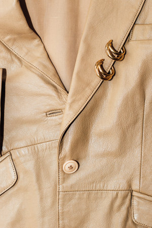 Decoration on the texture of a brown leather jacket, genuine soft leather.の写真素材