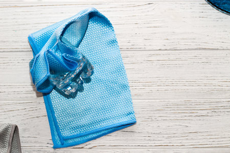 a rag with a special texture for cleaning glass glasses and dishes for home use.の写真素材
