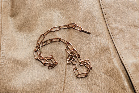 Decoration on the texture of a brown leather jacket, genuine soft leather.の写真素材