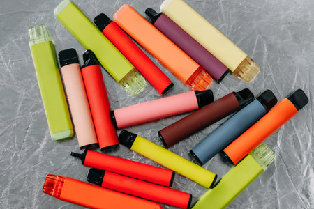 Multicolored multi-use electronic vape cigarettes.の写真素材