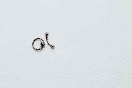 Earrings and rings made of medical steel for piercingの写真素材