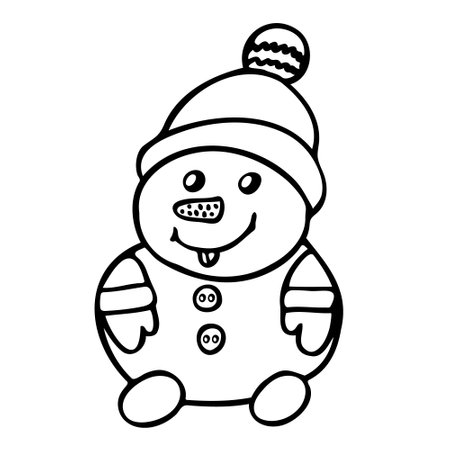 hand drawn doodle snowman, element on a white background, winter coloring pageのイラスト素材