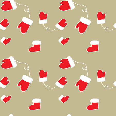 Seamless pattern of winter warm gloves on a beige backgroundのイラスト素材