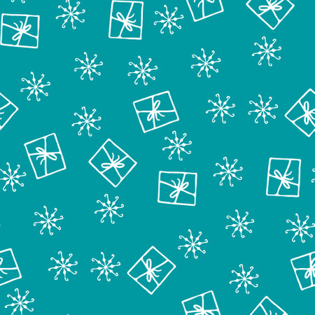 Seamless pattern of winter gifts on a blue backgroundのイラスト素材