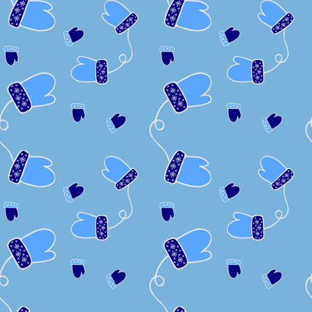 Seamless pattern of winter warm gloves on a blue backgroundのイラスト素材