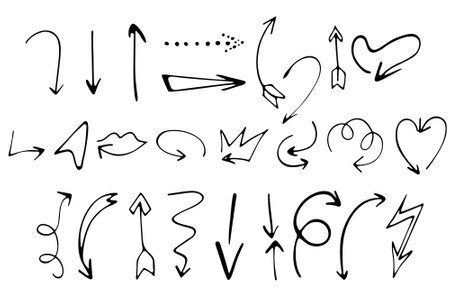 set of hand drawn doodle arrow pointer design symbolのイラスト素材