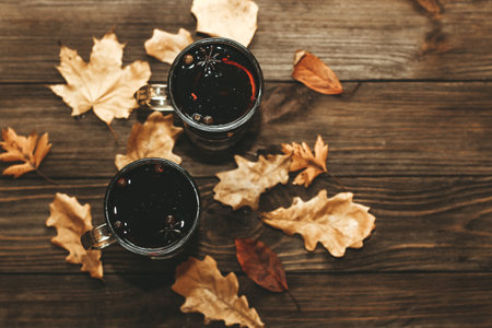 Spicy hot mulled wine drink made from red wineの写真素材