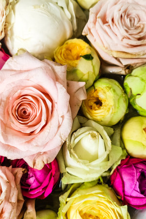 background texture with fresh flowersの写真素材