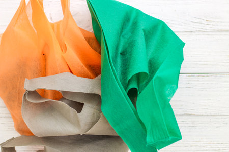 Reusable eco bags for shopping, replacing plastic bagsの写真素材