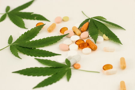 Marijuana, pills, the concept of drug addiction and medicineの写真素材